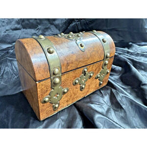 Antique English Dome Walnut Box Calling Card Box Brass Accents Victorian Box
